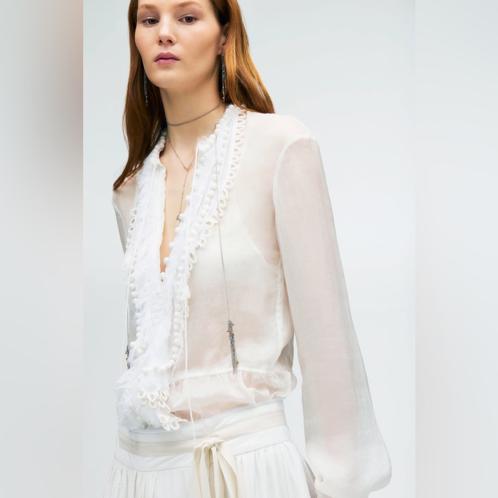 🧡 ZARA STUDIO LIMITED EDITION Boho Contrast Yoke Romantic Ruffle Shirt